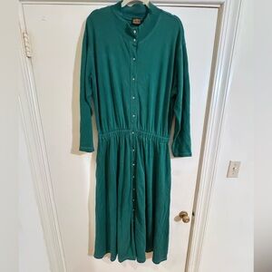 Vintage Eddie Bauer Teal Button-Front Long Sleeve Midi Dress